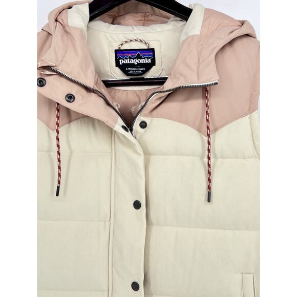 Patagonia Bivy Hooded Vest Cream/Pink Women’s Size Large Duck Down Warm Outdoors - Picture 2 of 12